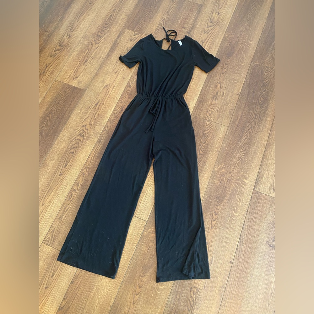 4/$10 Zenana Premium Jumpsuit Romper Sz M Drawstring Wide-leg Pockets Black